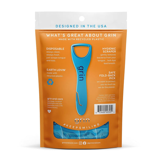 GRIN Tongue Cleaner, 32 Count, Disposable Tongue Cleaner, Hygienic Scr