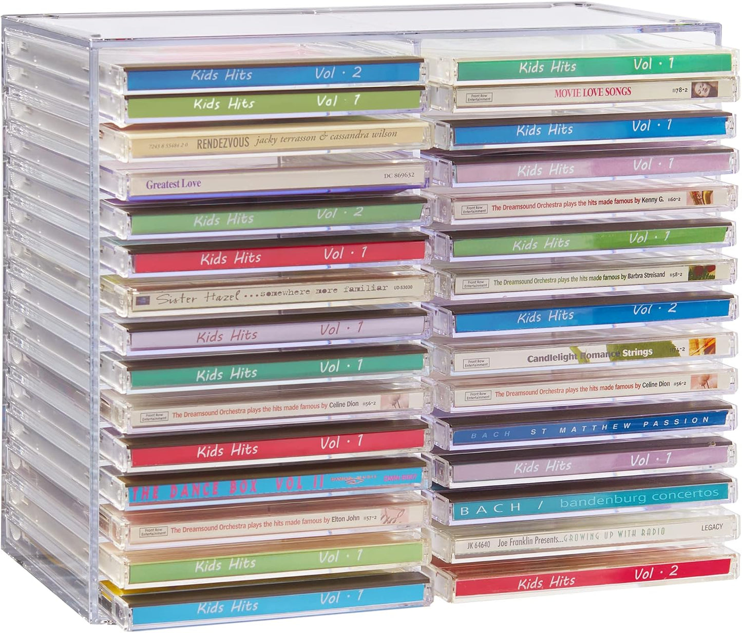 STORi Stackable Clear Plastic CD Organizer with Rubber Feet | Rectangular Jewel Cases Holder Perfect for Theatre Room | Holds up to 30 CD Cases | Made in USA