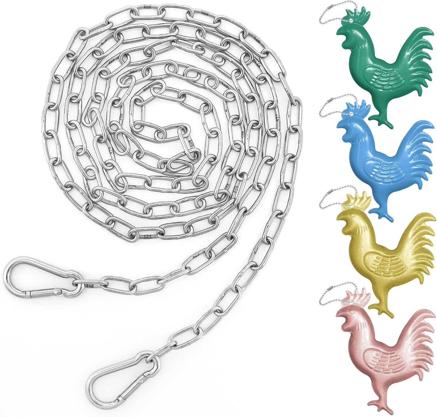 5 Ft Hanging Chain with 2 Chain Hooks 4 Chicken Coop Signs for Chicken Feeders, Stainless Steel Metal Small Chain For Chiken Bird Coop Accessories Feeders Waterer Plant Hooks Hanger Hold Up 13 Lbs