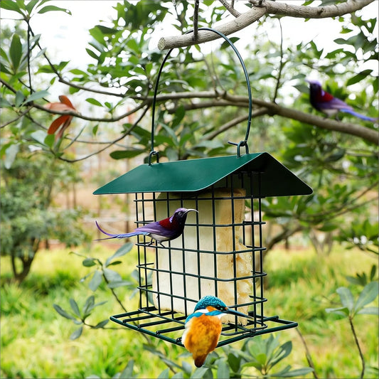 Wild Birds feeders Metal Roof-Suet Cakes Cage Bird Feeder Outdoors or Outside Garden Yard Patio Hanging Outdoors or Outside Garden Yard Patio Hanging (Dark Green)