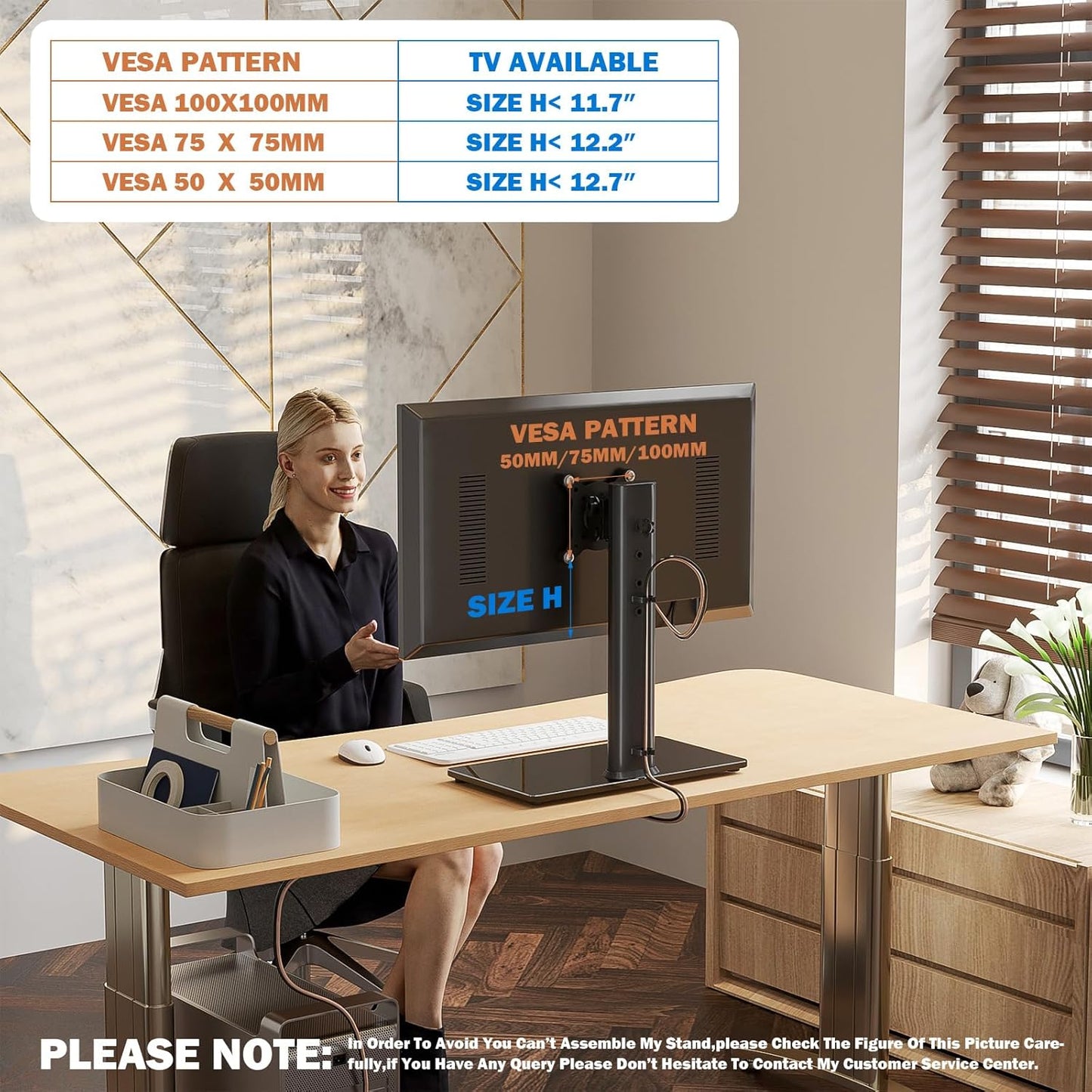 Single LCD Computer Monitor Free-Standing Desk Stand Mount Riser for 1