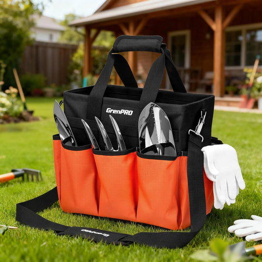 Garden Tool Bag Organizer, Heavy Duty Gardening Tote Toolbox with 10 P