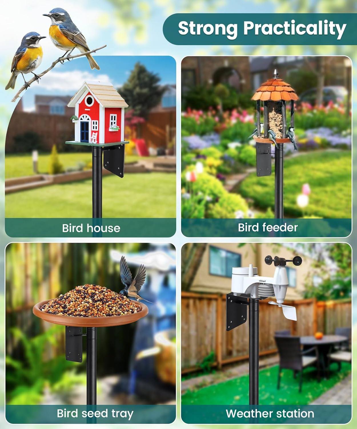 102" Heavy Duty Bird Feeder Pole, 1" Steel Adjustable Outdoor Stand with 5-Prong Anti-Tip Base, Universal Mount for Hummingbird Feeder & Bluebird House, Easy Setup