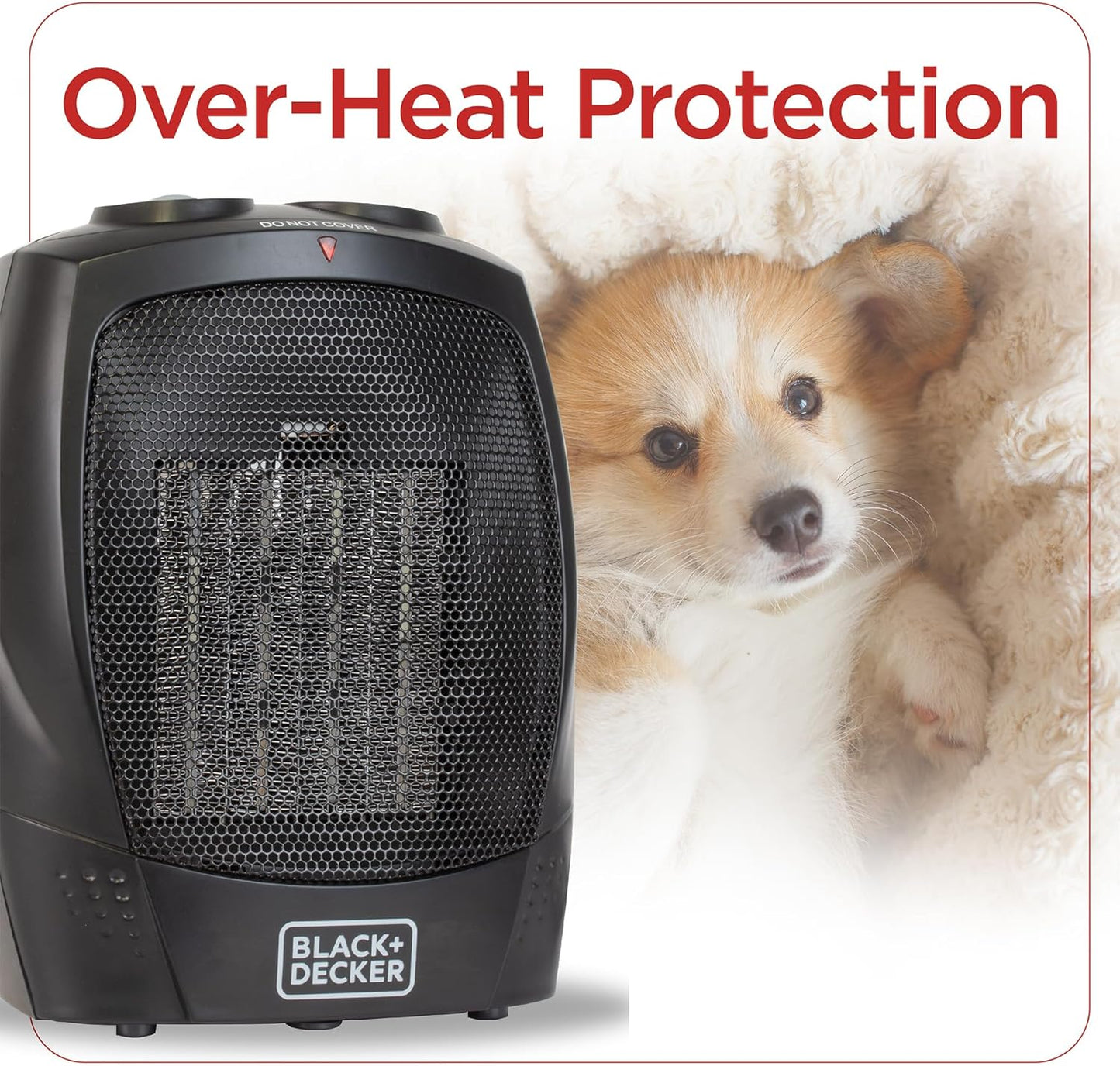 BLACK+DECKER Personal Ceramic Heater, Space Heater for Office Desk, Home Office & Personal Use Desk, 2 Heat & Fan Only Settings, Adjustable Thermostat, BHDC201, Black
