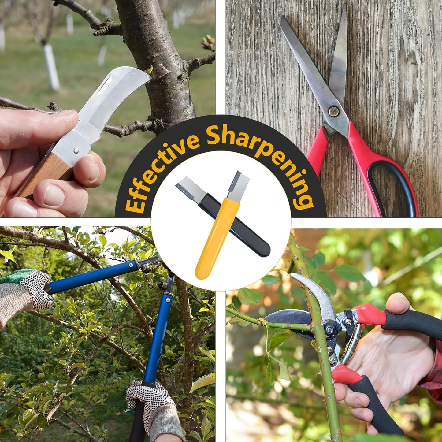 2PCS Garden Tool Sharpener, Blade Sharpener Stone for Garden, Shear Scissor Sharpener, Pruner (2, Yellow+Black)
