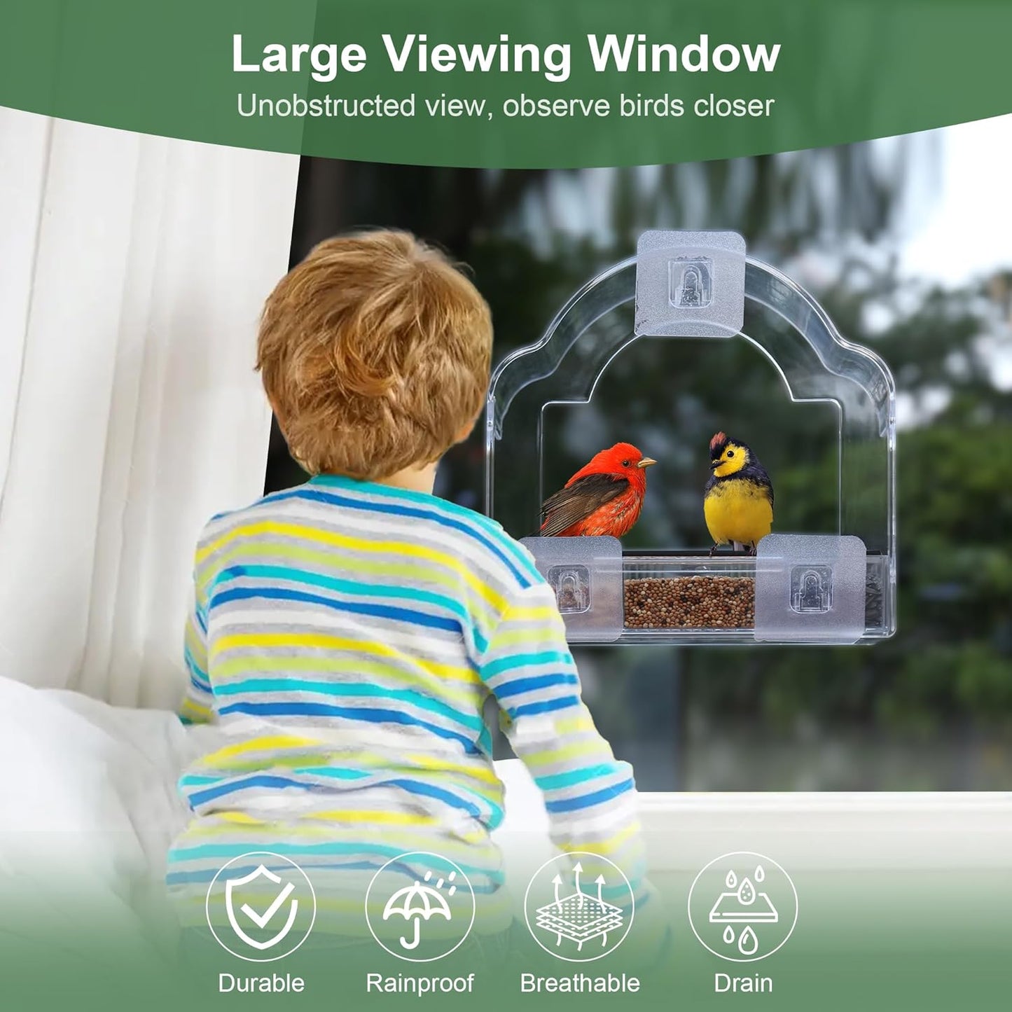 Decflow Window Bird Feeders for Outside, Clear Bird Window Feeder with 3 Pairs of Strong Stickers, Transparent Acrylic Birds House for Window Viewing, Removable Tray, Wild Birds Watching Present