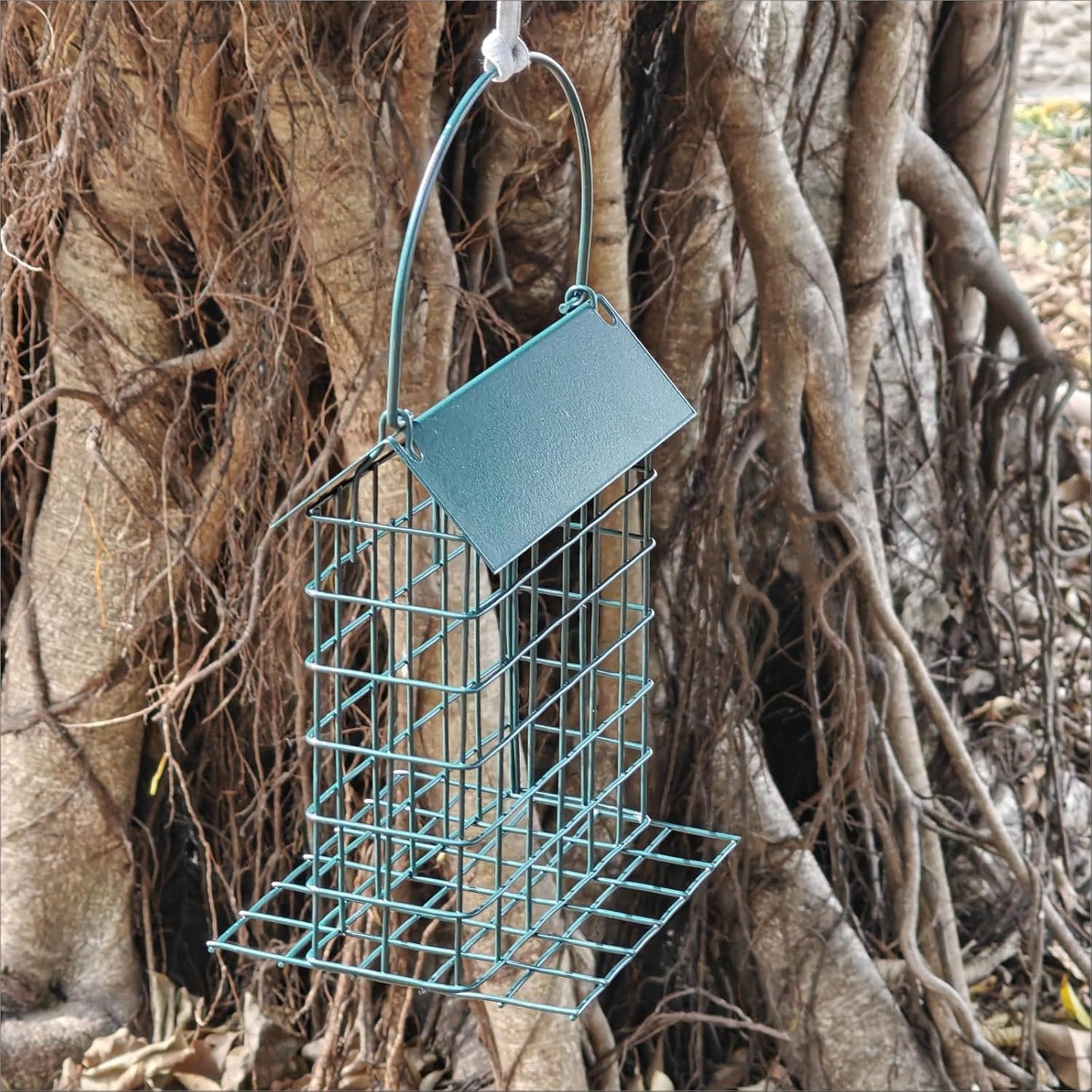 Wild Birds feeders Metal Roof-Suet Cakes Cage Bird Feeder Outdoors or Outside Garden Yard Patio Hanging Outdoors or Outside Garden Yard Patio Hanging (Dark Green)
