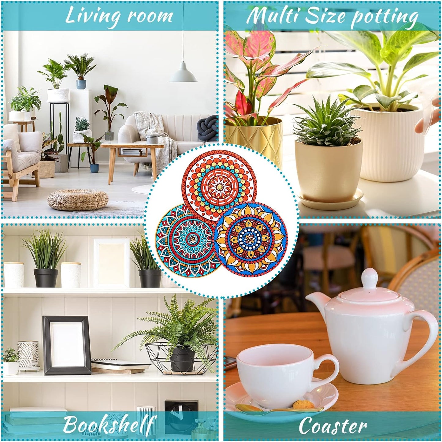 6 Pcs Boho Plant Pot Mat Absorbent Non Slip Round Pot Coaster Pad Gardening Indoor Outdoor Flower Plant Protect for Table Desk Floor, 5.9 Inches