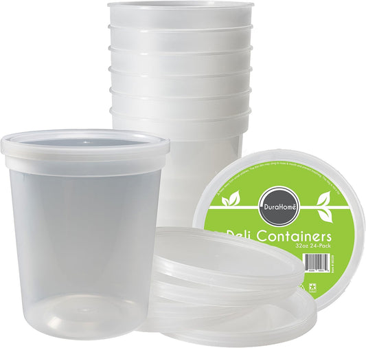 DuraHome - Deli food Storage Containers with Lids 32 oz, Quart Pack of