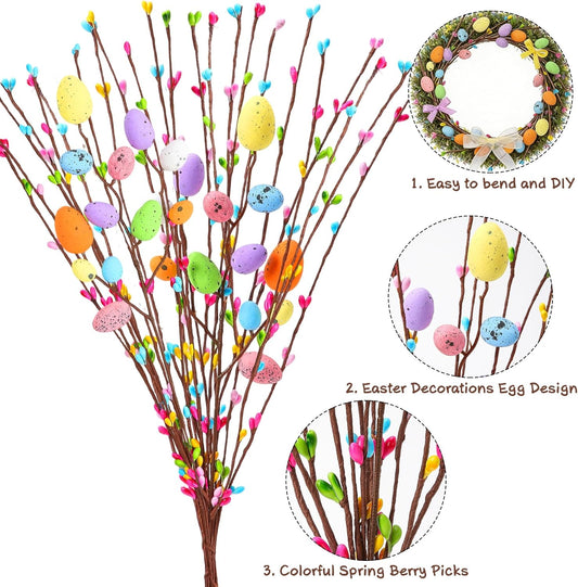 Yunfan 39Pcs Easter Decorations Artificial Easter Spray Vine with Past