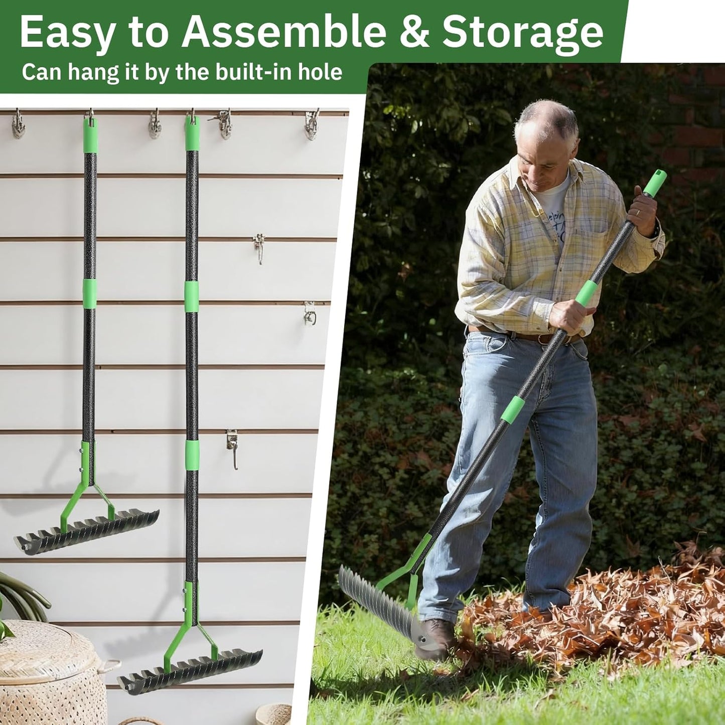 Thatch Rake, 13" Wide Efficient Dethatcher Rake with 55" Adjustable Lo