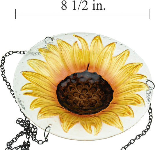 CLEVER GARDEN Glass Bird Bath, Hanging Outdoor Decoration for Wild Birds, Sunflower Birdbath