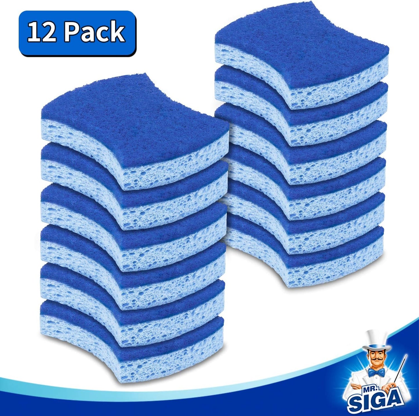 MR.SIGA Non-Scratch Cellulose Scrub Sponge, Dual-Sided Dishwashing Spo