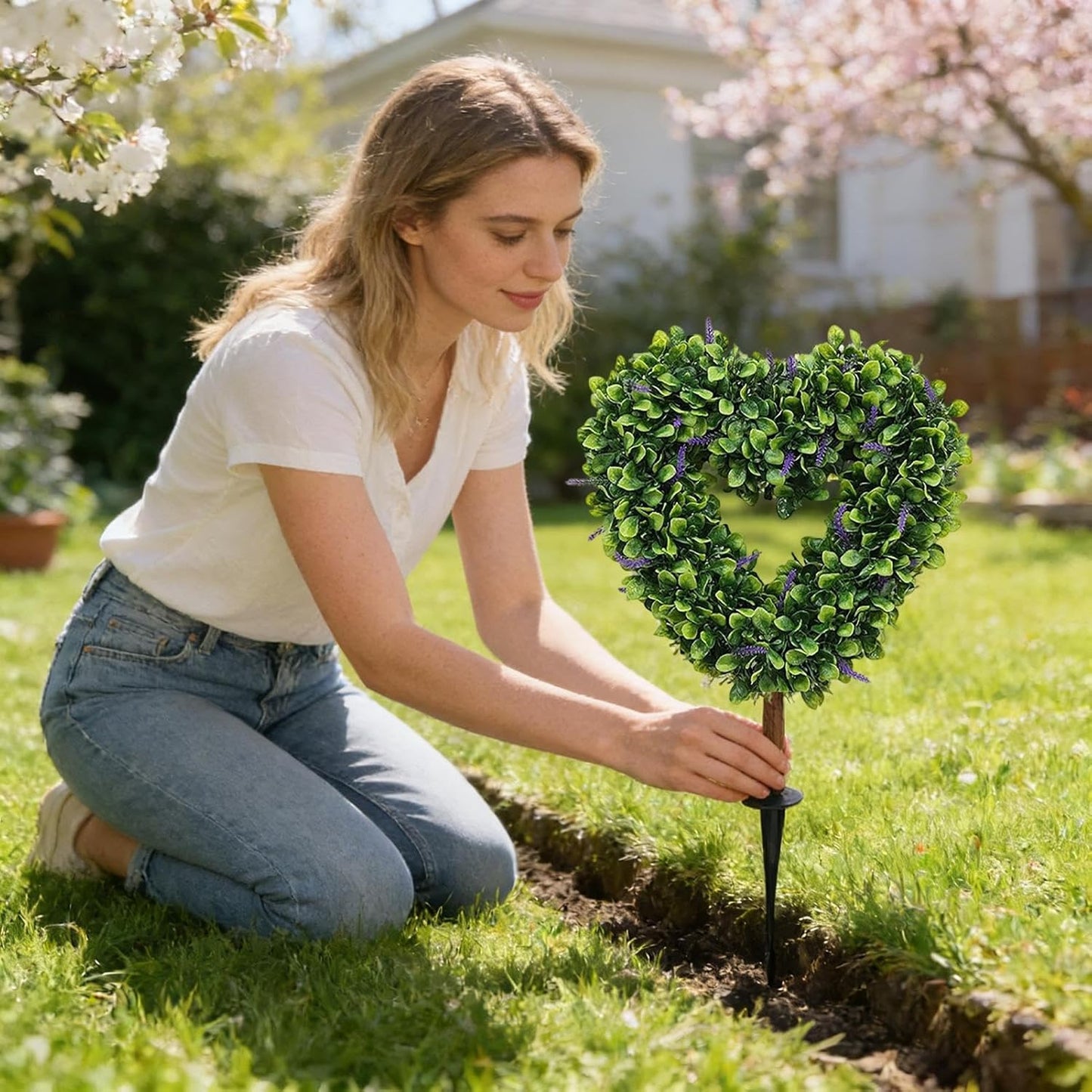 Artificial Topiary for Outdoors, 65 cm Valentine Plant with Stand for Outdoor and Indoor, Topiary Valentine with Stand, for Garden Wedding Spring Workshops Lawn Patio Porch Ca
