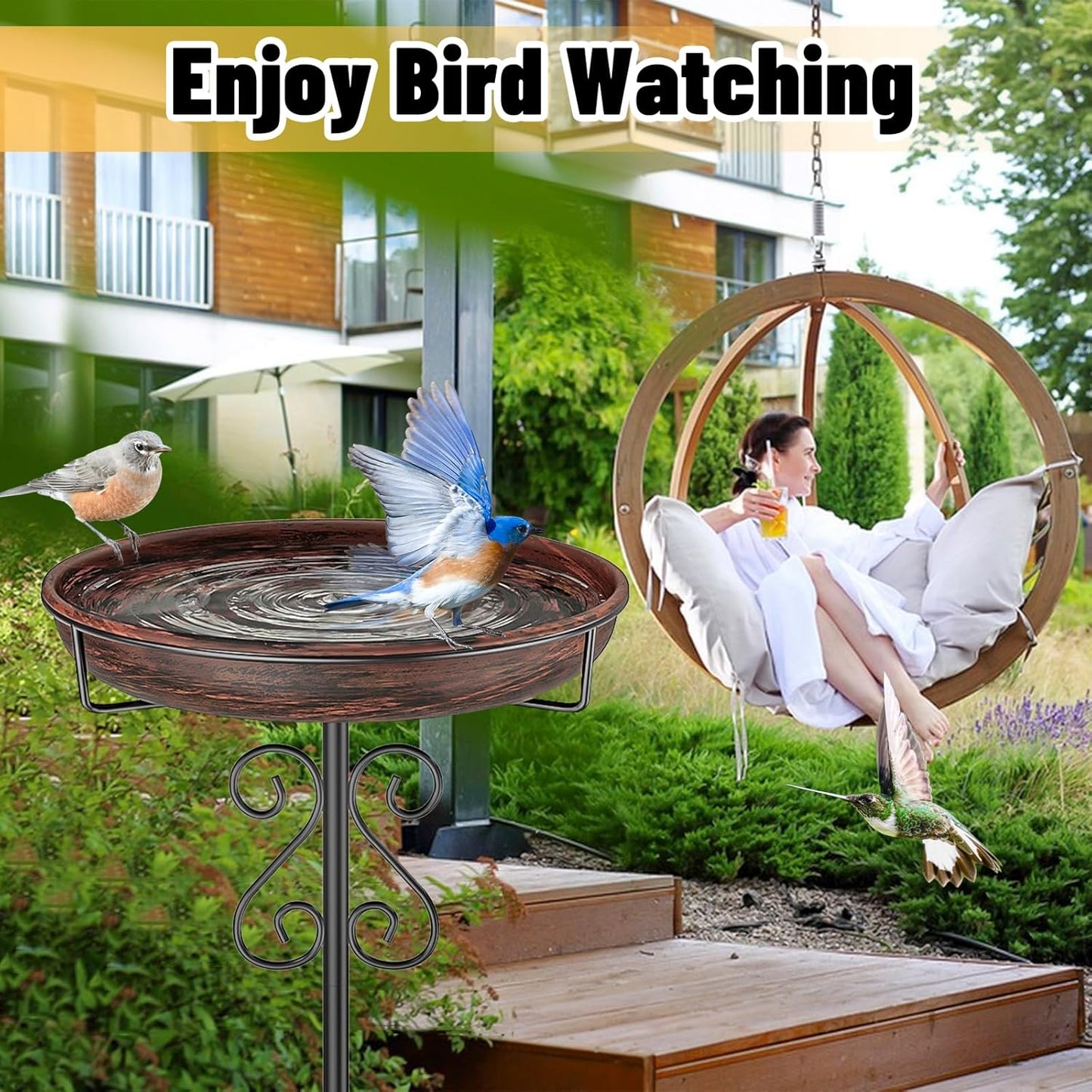 Metal Bird Bath for Outside,Bird Baths Feeder Bowl with 5 Prongs Base Stake,Freestanding BirdBaths for Outdoors Garden Patio Yard Lawn Decor (Vintage Bronze)