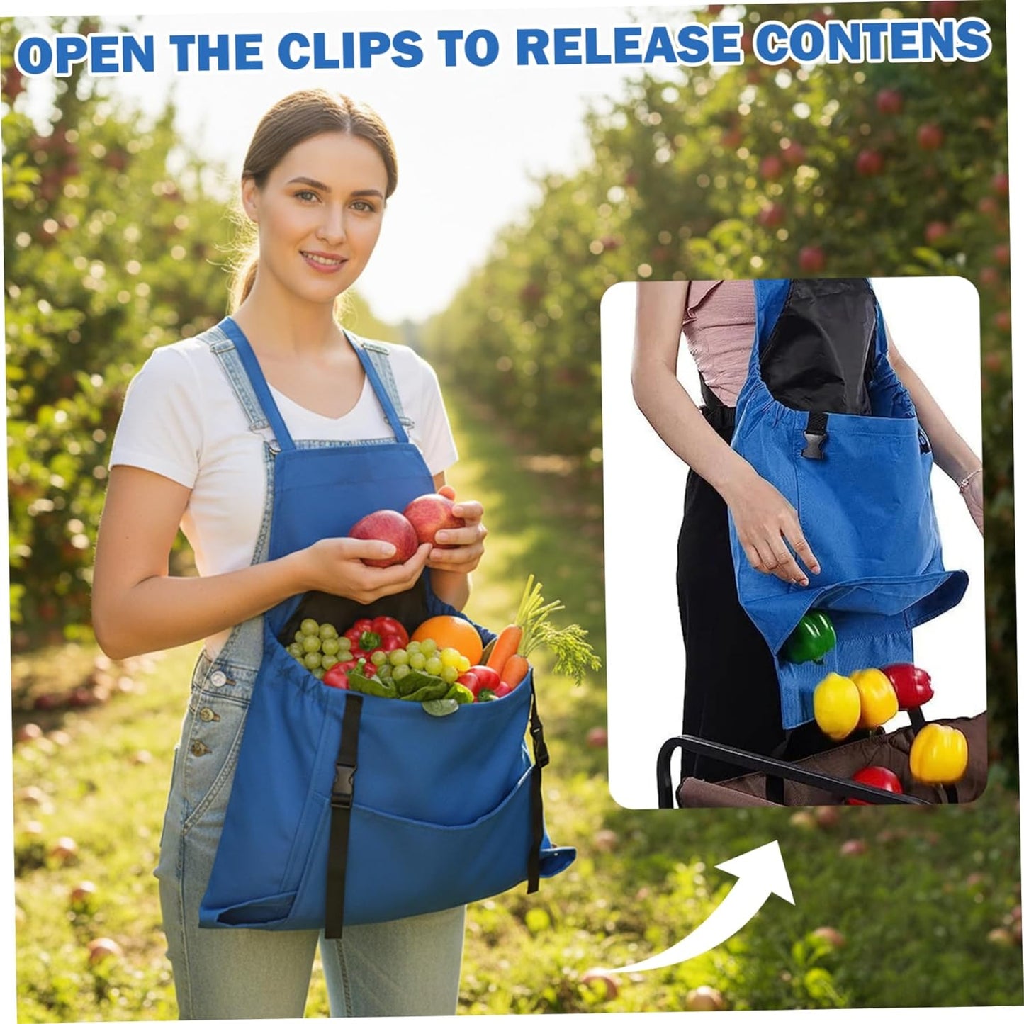 Garden Apron, Large Capacity Quick Release Apron with Pockets Waterproof Adjustable Gardening Tool for Women & Men, Blue, Decoración al aire libre