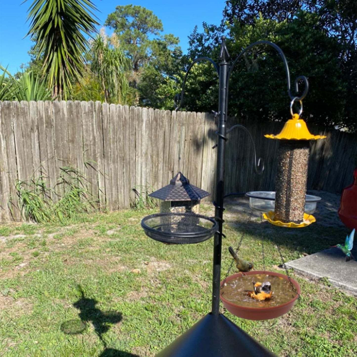 Hanging Bird Bath Bird Feeder for Outdside, 12" in Diameter × 2.25" Deep Brick Red Bird Bath Tray,Made of PP Material with 15.7" Antirust Paint Black Chain for Garden Yard Decoration