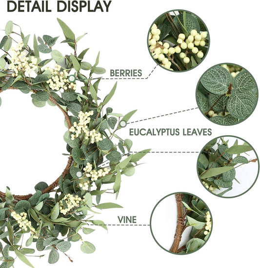 Pinkpum 20'' Eucalyptus Wreath for Front Door, Porch, Window - Green D