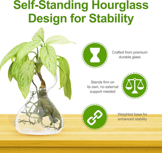 Garden Guru Plant Propagation Stations - Clear Glass Bud Vases Set of 4 - Mini Vases for Wedding Centerpieces, Cafe Décor, Tea Shop Displays - Small Hydroponic & Flower Vase