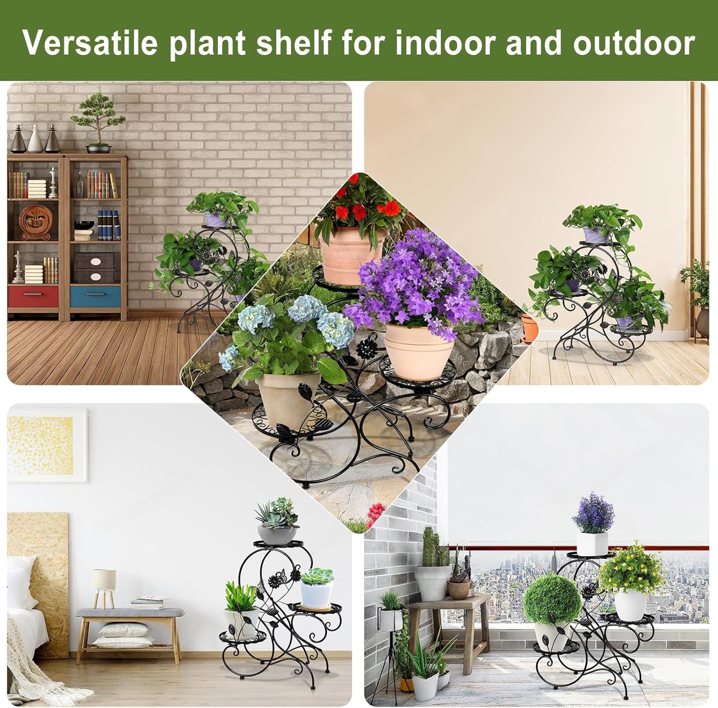 3-Tiers Metal Plant Stand Indoor, Heavy Duty Flower Pot Stands for Mul