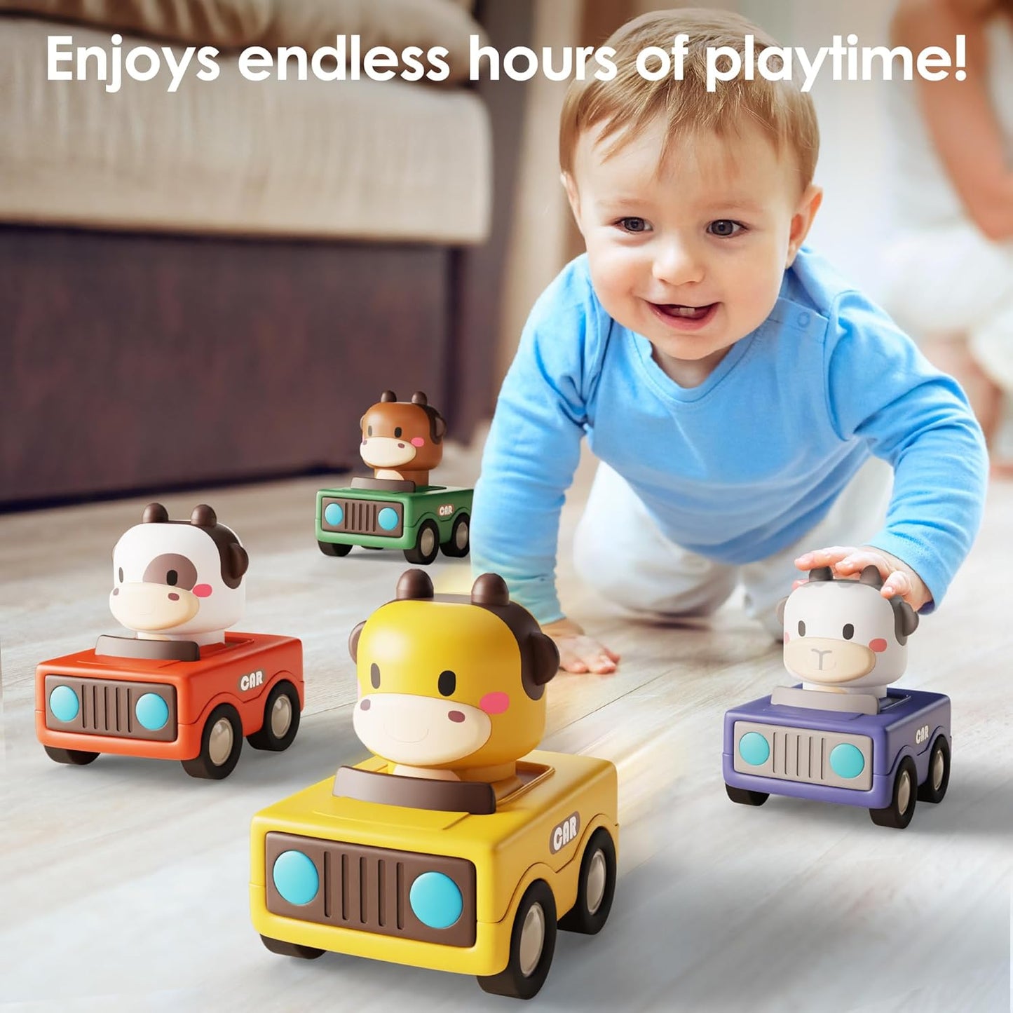 iPlay, iLearn Press to Go Car Toys for Toddlers 1-3, Baby Animal Racin