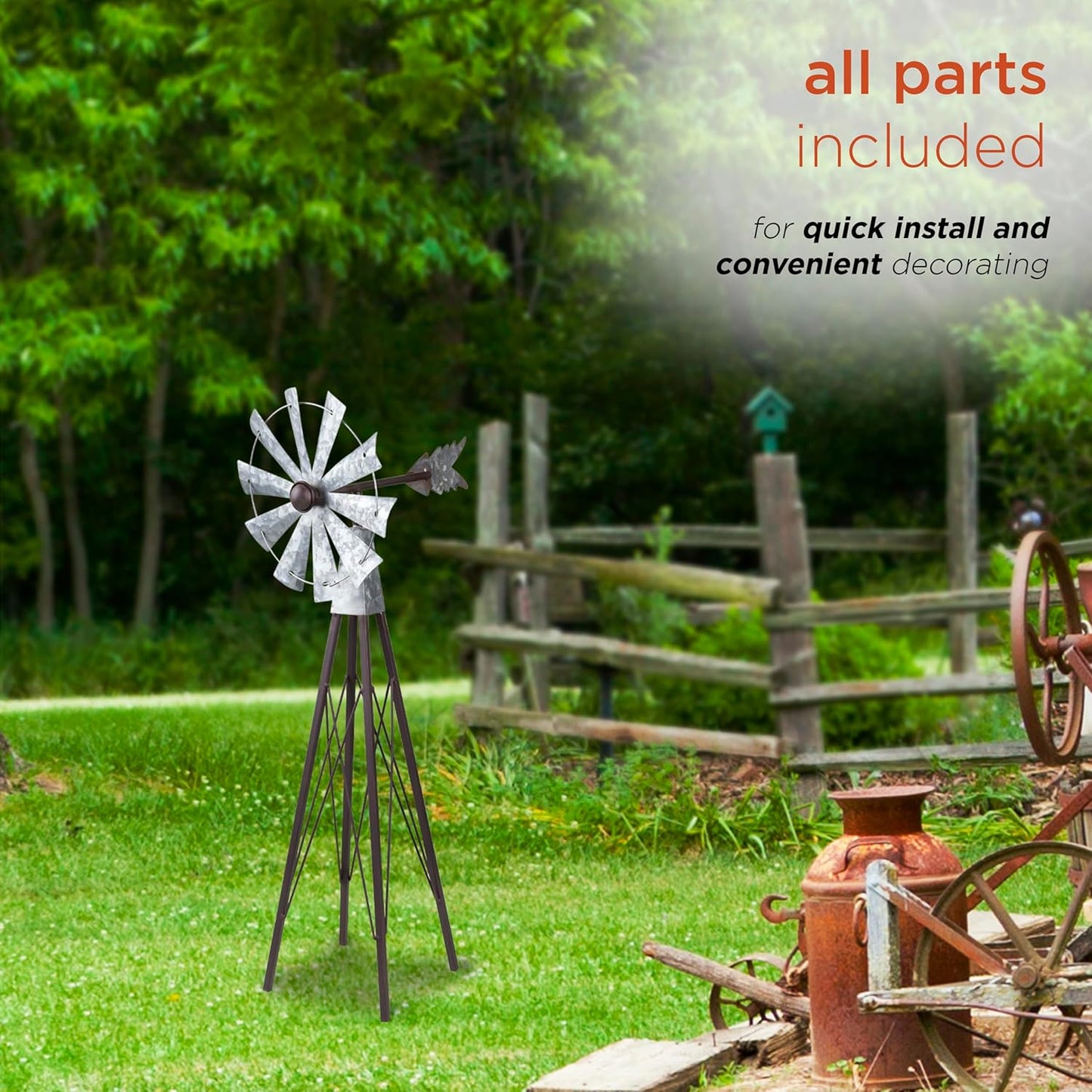 Alpine Corporation 24" Tall Outdoor Metal Wind Spinners, Kinetic Rustic Garden Decor, Bronze and Silver