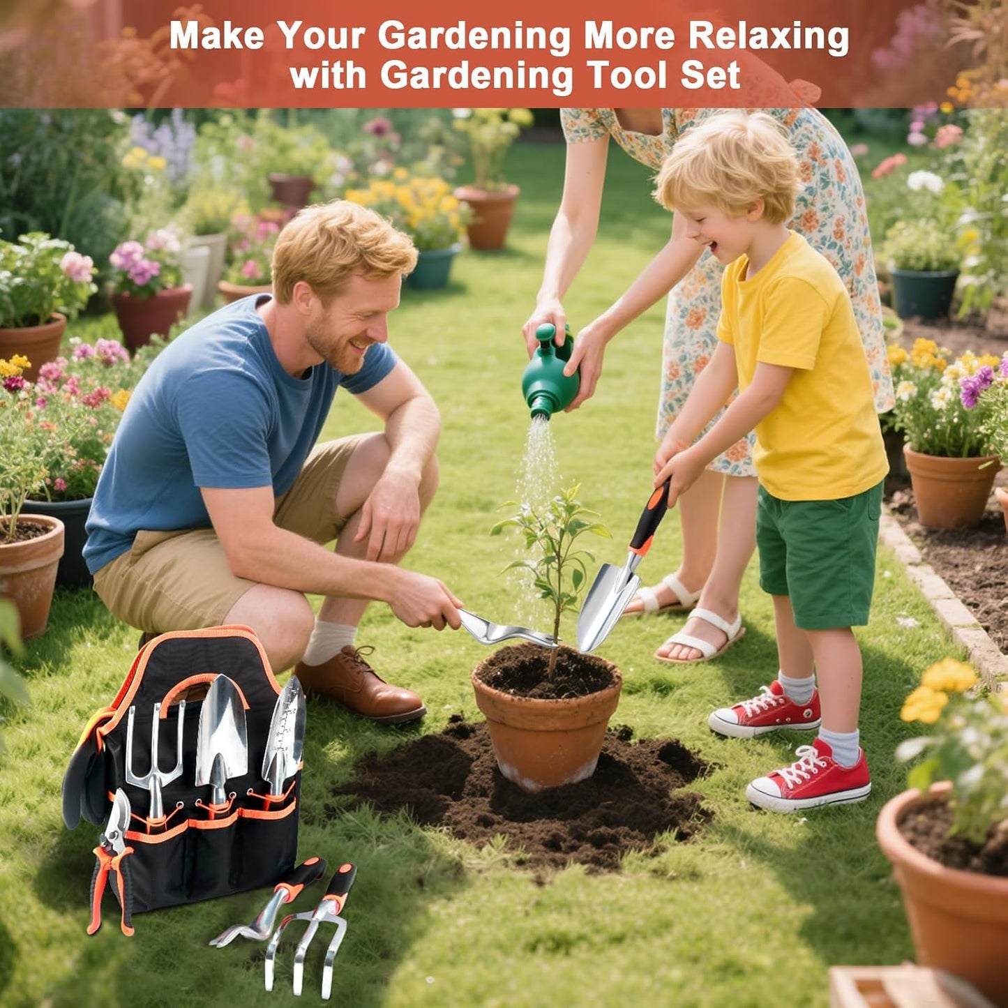 Garden Tools Set, 8 Piece Gardening Tools Set with Non Slip Ergonomic