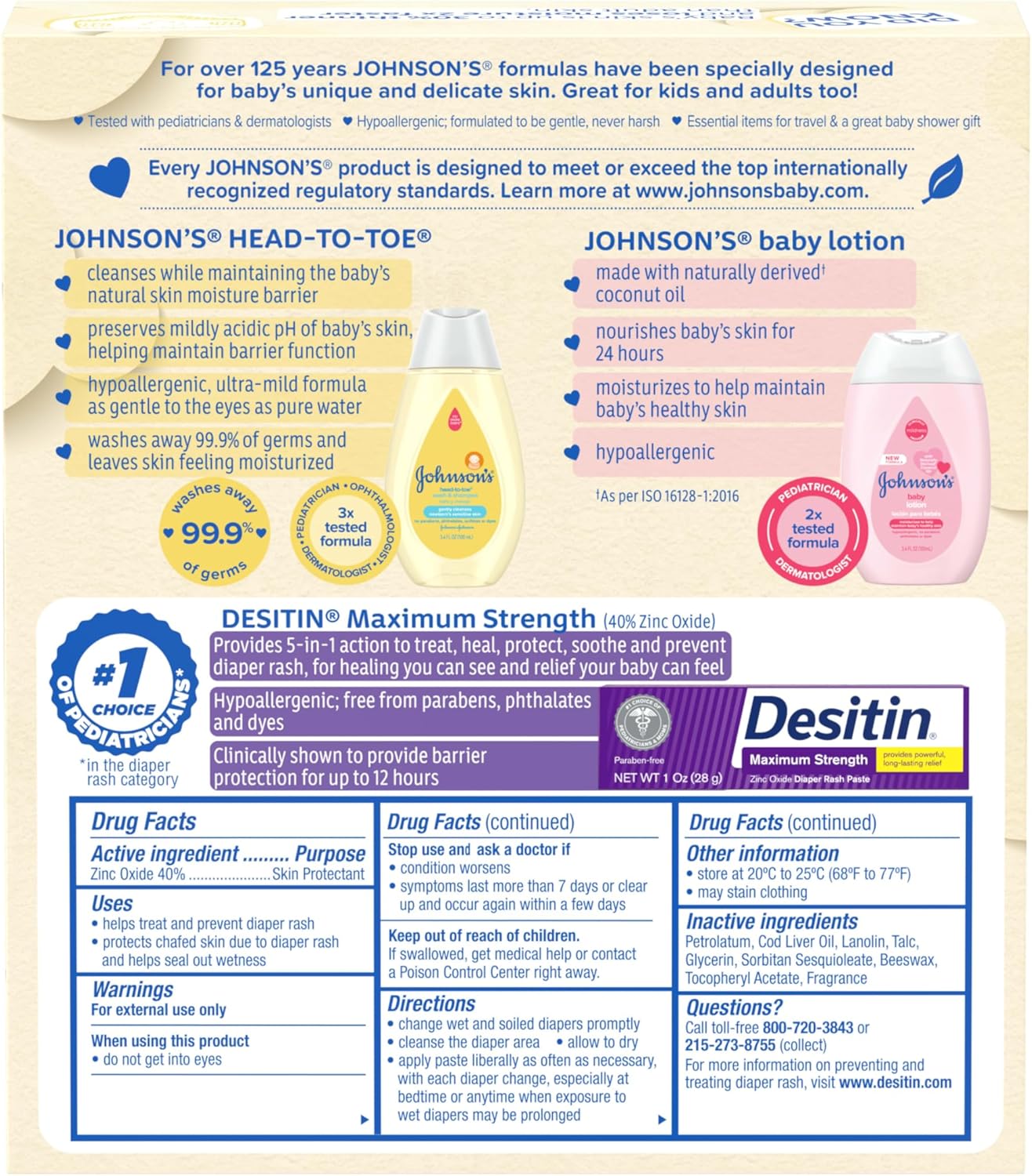 Johnson's Baby Care Essentials Gift Set, Body Lotion, & Zinc Oxide Dia