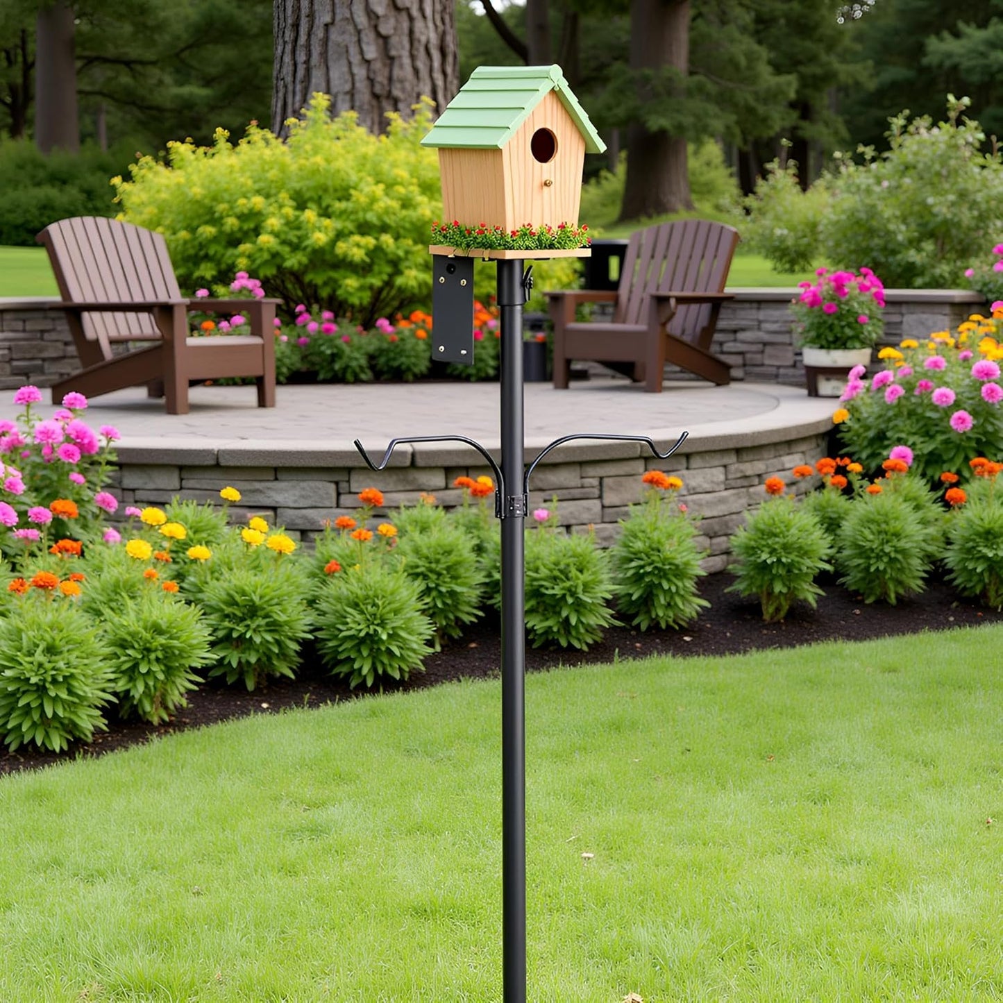 Bird Feeder Pole Kit, 79 Inch Metal Heavy Duty Bird House Pole with 5-Prong Base,Hook for Hanging Bird feeders
