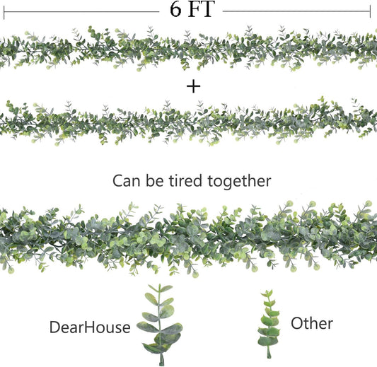 DearHouse Faux Eucalyptus Garland Plant, 2 Pack Artificial Vines Hanging Eucalyptus Leaves Greenery Garland for Wedding Backdrop Arch Wall Decor, 6 Feet/pcs UV Protected Indoor Outdoor