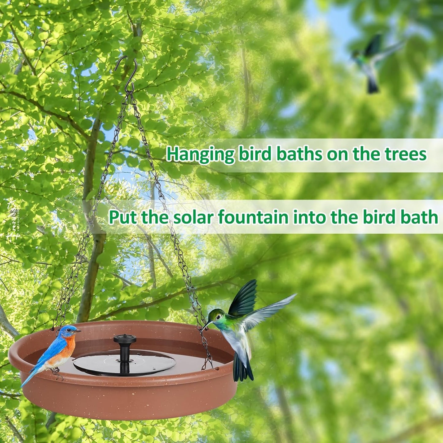 Garden Courtyard Bird Feeding Tray Port Set with Solar Fountain Pump