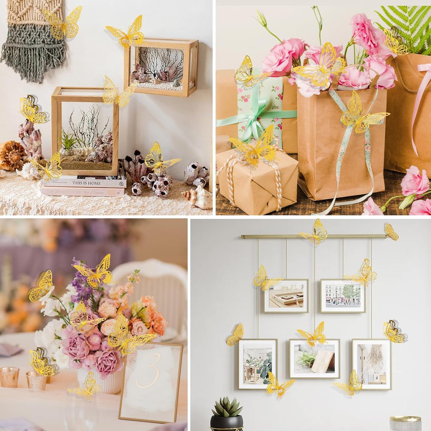 84PCS 3D Butterfly Decorations, 3 Sizes 7 Styles Butterfly Wall Decor Gold Butterflies Decorations for Cake, Butterflies Party, Birthday, Wall