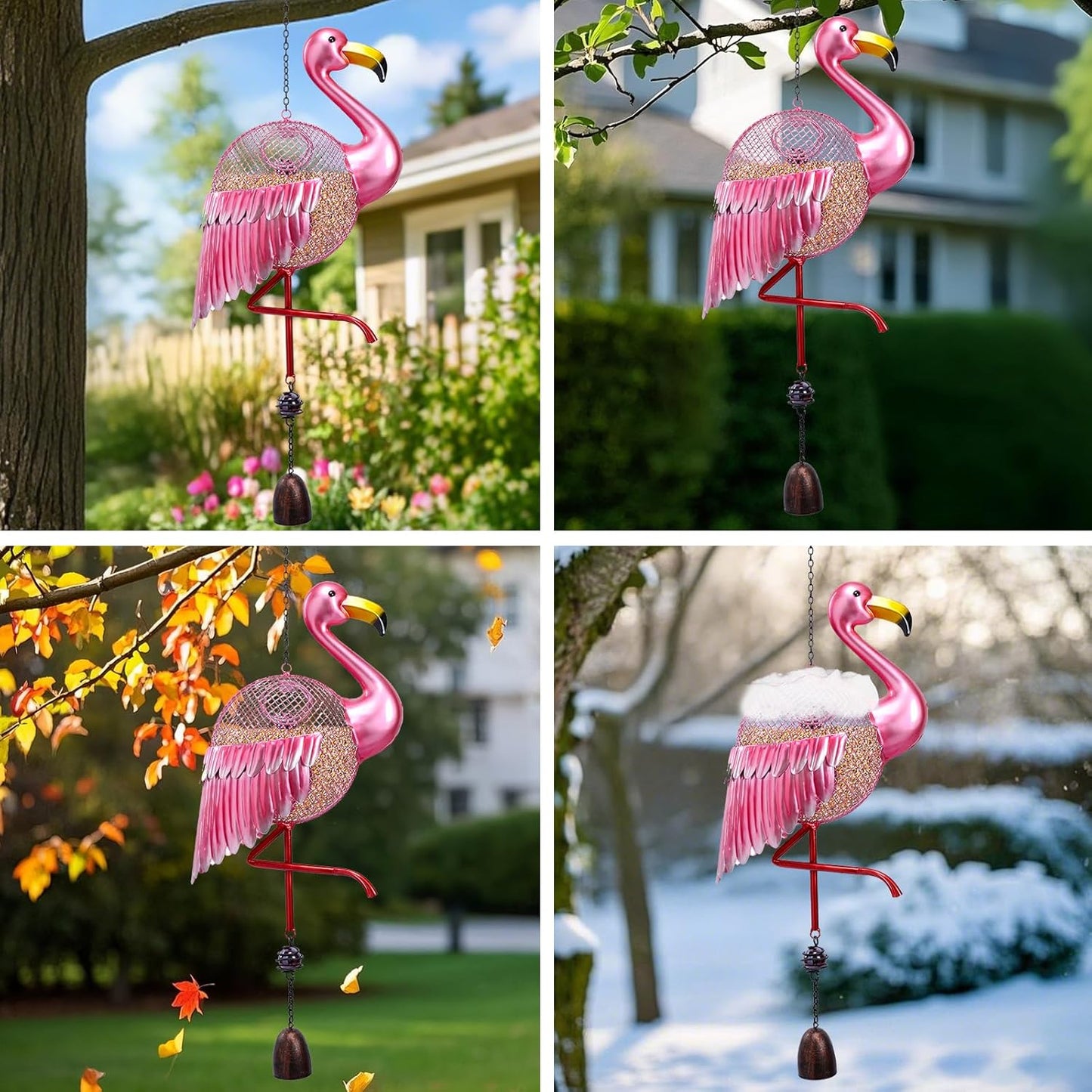 Yinns Bird Feeders - Squirrel Proof Wild Bird Feeder for Outside, Flamingos Shaped Birdfeeders, Metal Hanging Bird Feeder for Garden Patio Yard Decor
