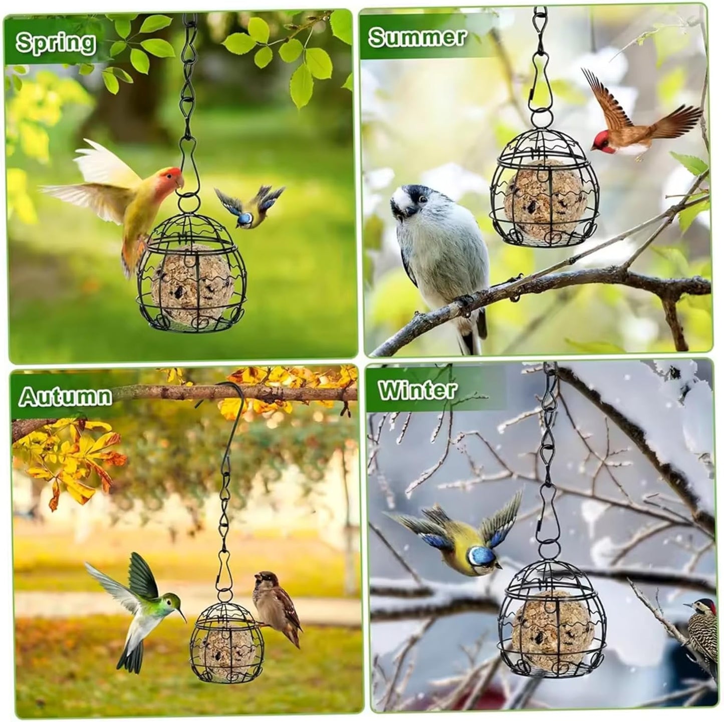 4Pcs Fat Ball Feeder, Metal Bird Feeders Hanging with S-Shaped Hooks f