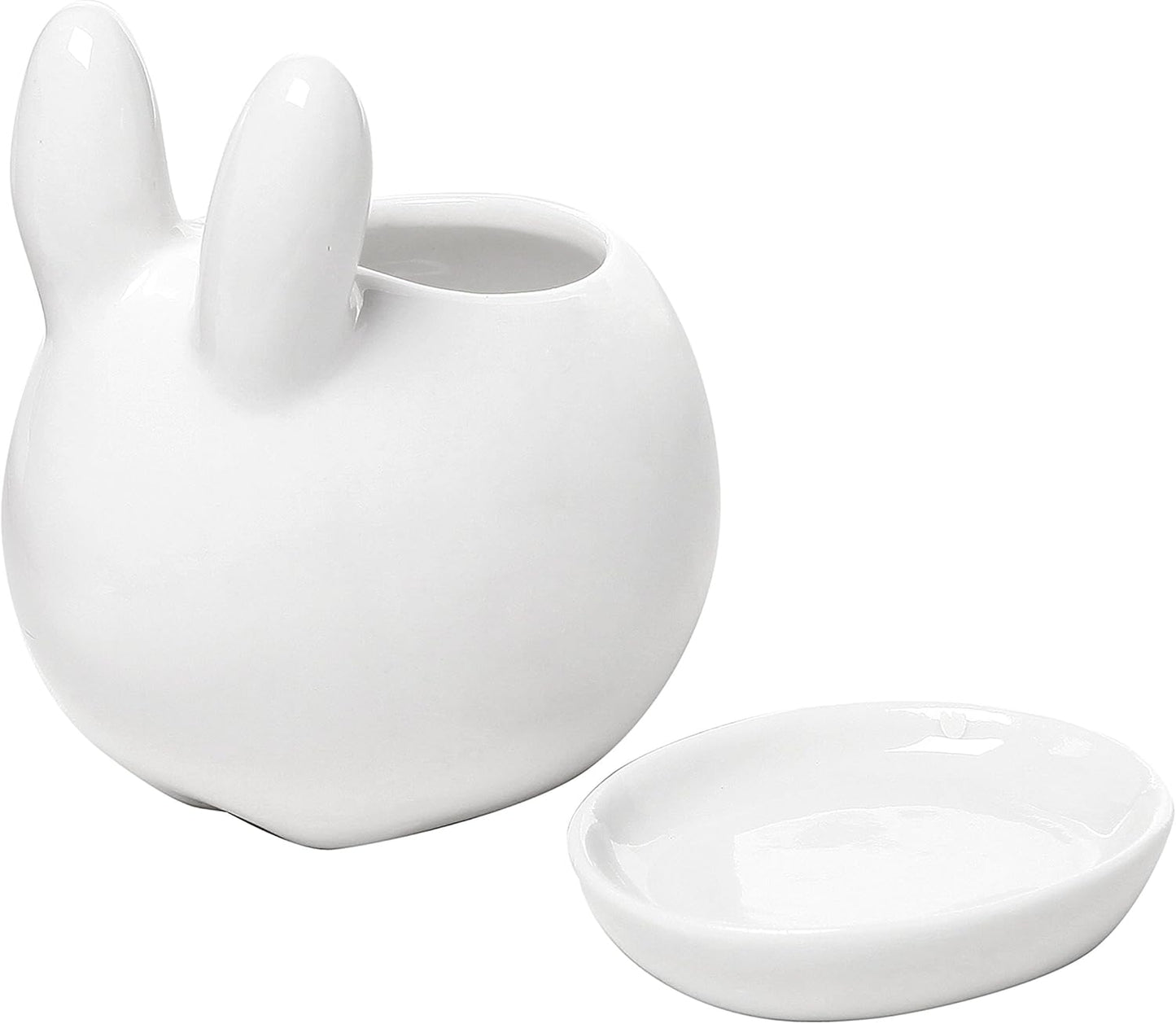 MyGift Mini Ceramic Bunny Planter, Decorative Rabbit Design White Small Flower Pot Succulent Planter with Detached Saucer