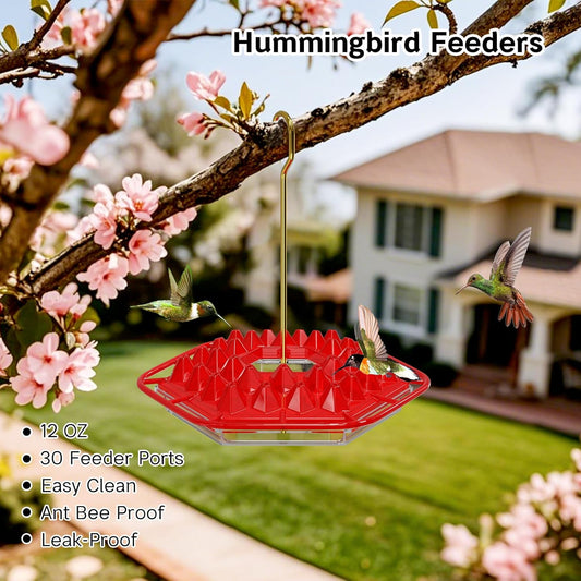 1-Pack 12oz Hummingbird Feeders for Outdoor – 30 Feeding Ports, Leak-P