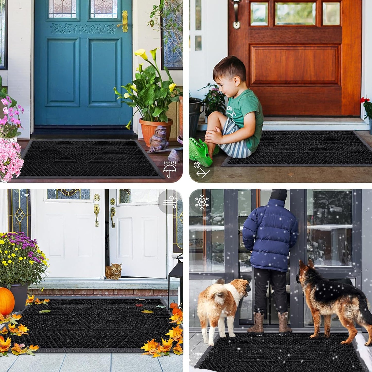 Smiry Front Door Mat Outside Entrance, Heavy Duty Sturdy Natural Rubbe