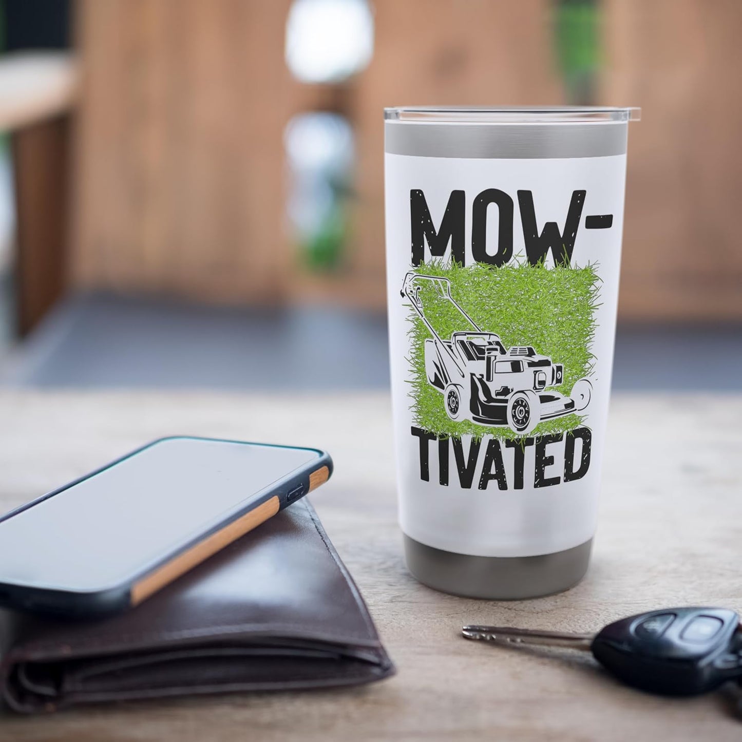 Lawn Mower Mowing Dad Father Landscaper Vintage Mow-Tivated Stainless Steel Insulated Tumbler