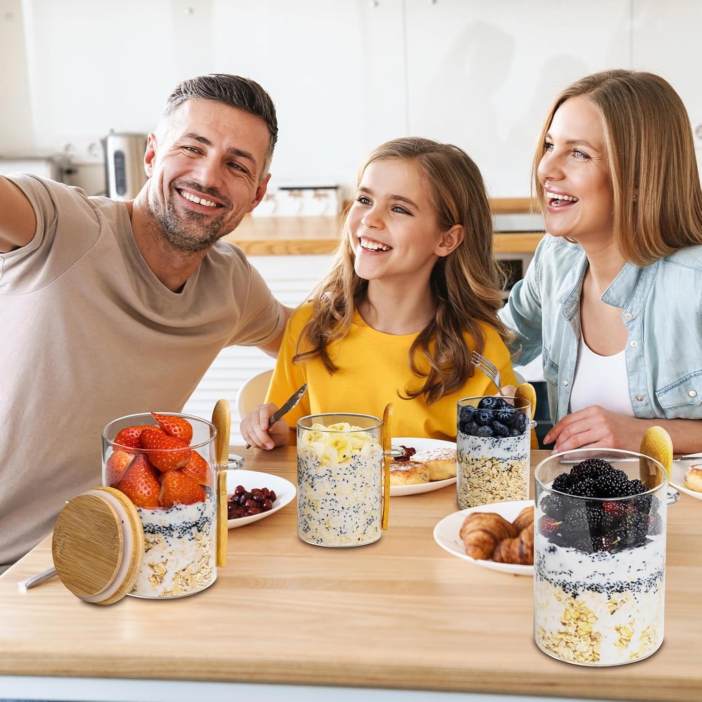 Overnight Oats Containers with Lids,16oz Overnight Oats Jars 4 Pack, Oatmeal Cups,Meal Prep Containers,Glass Meal Prep Containers with Lids,China Pudding Jars
