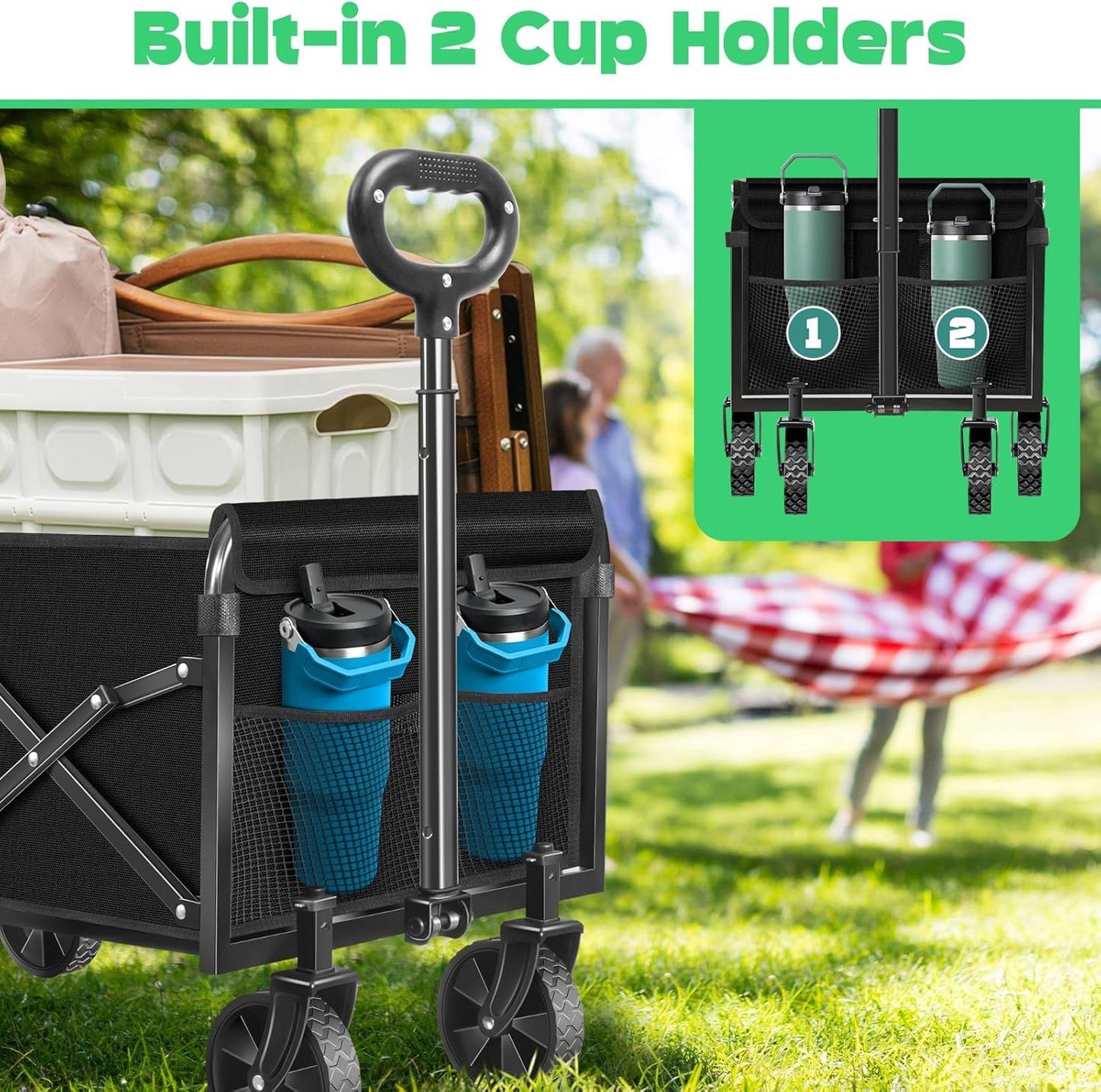 Collapsible Wagons carts Foldable Wagon, 280lbs Folding Wagon Cart with Wheels, Utility Camping Cart for Camping Picnic Grocery Sports Garden