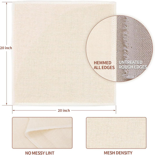 12Pcs Reusable Cheese Cloths 20x20 Inch, 100 Grade Cheesecloth Hemmed 4 Edges, 100% Unbleached Cotton Cheese Cloth Bag for Straining, Muslin Cloth Strainer for Baking, Juicing, Cheese, Crafts Making
