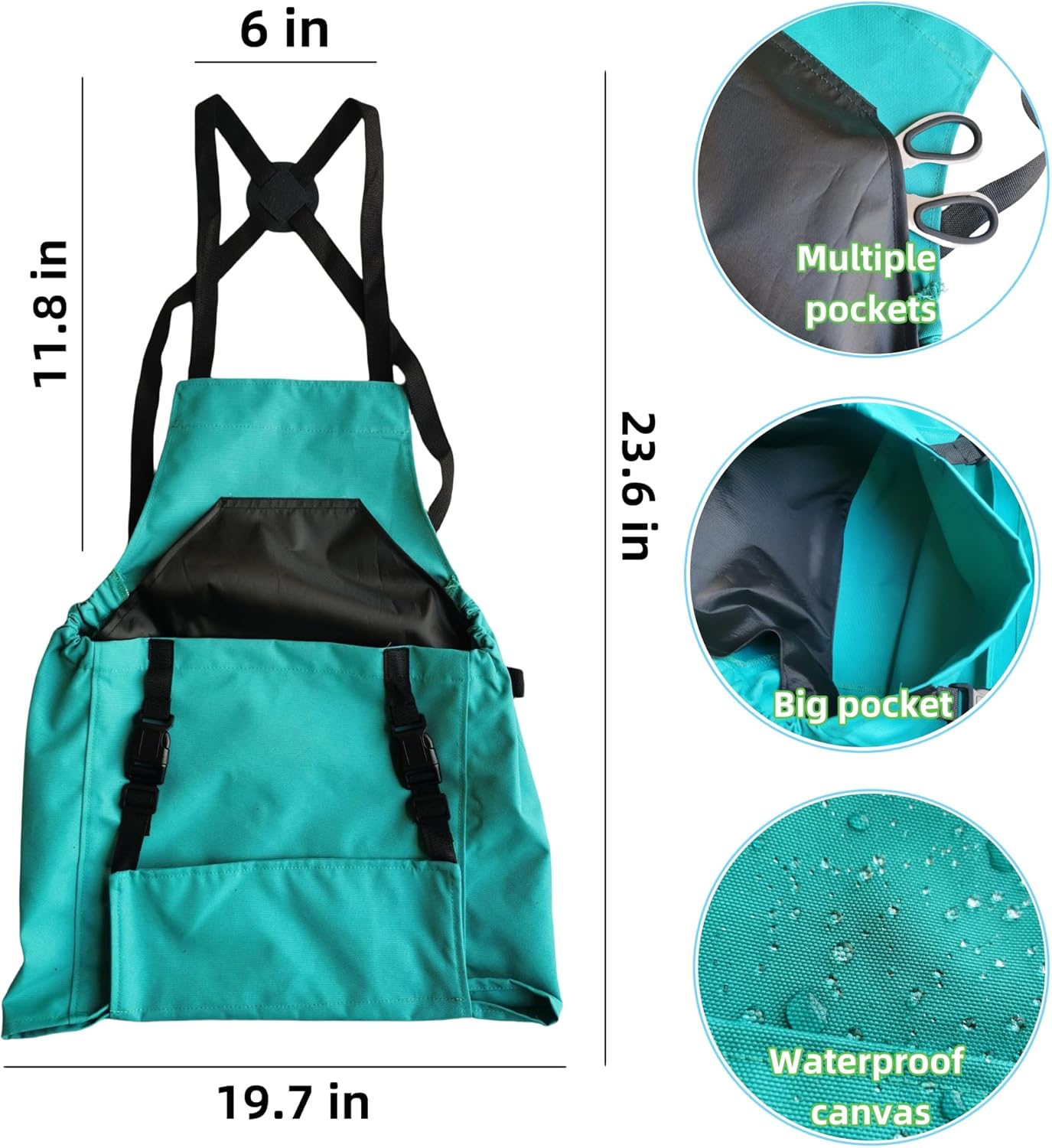 Gardening Aprons for Women and Men with Big Pockets - Picker Picking Tools for Harvesting, Green