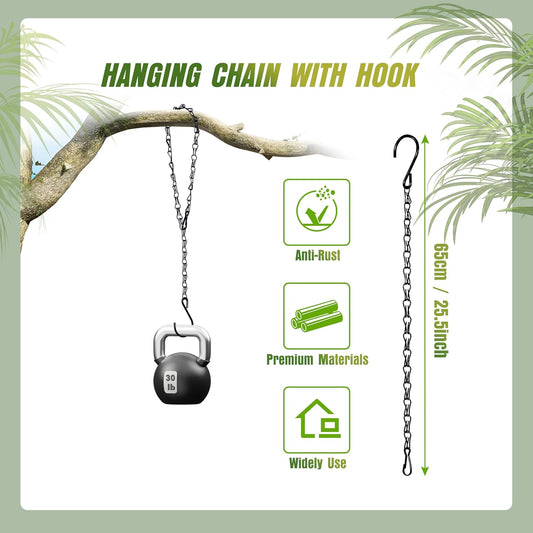 XDW-GIFTS 4-Pack 25.5 Inch Hanging Chain with Hooks for Hanging Bird Feeders, Birdbaths, Planters, Lanterns, Wind Chimes, Baskets, Billboards, Decorative Ornaments, Outdoor Indoor Use (Black)