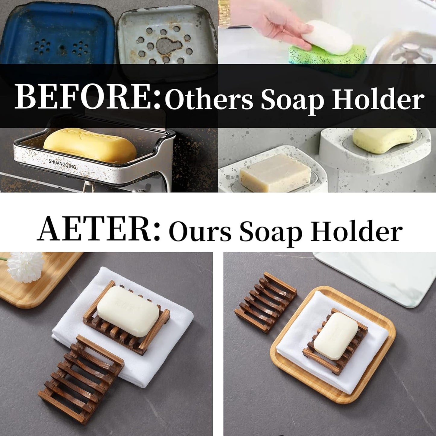 Wooden Soap Dish for Shower,Set of 2 Shower Soap Holder,Self draining Bar Soap Holder for Bathroom, Homemade Soaps Saver Natural Soaps Tray, Vowupt