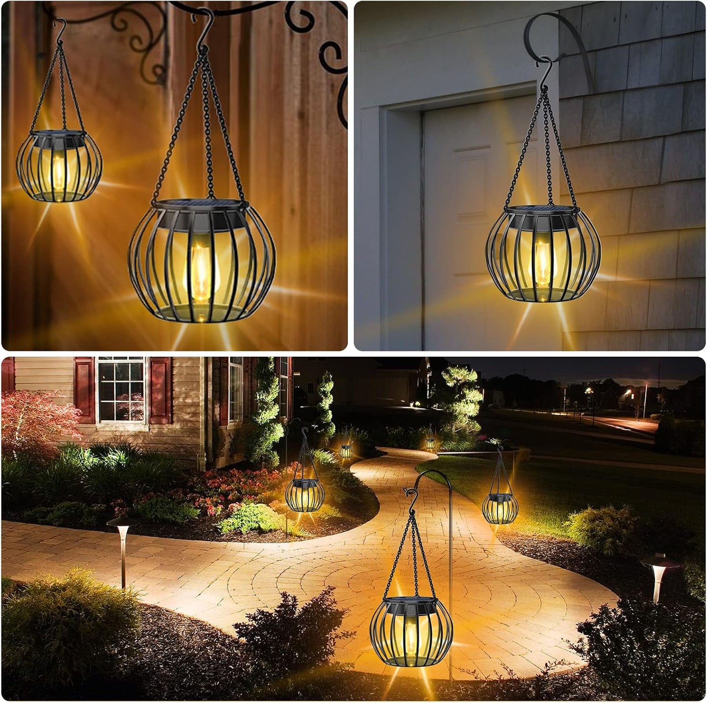 UBright 2 Pack 15" Solar Lights Outdoor Decorative Metal Solar Lanterns Outdoor Waterproof Hanging Lights for Outside Lanterns for Garden Yard Patio