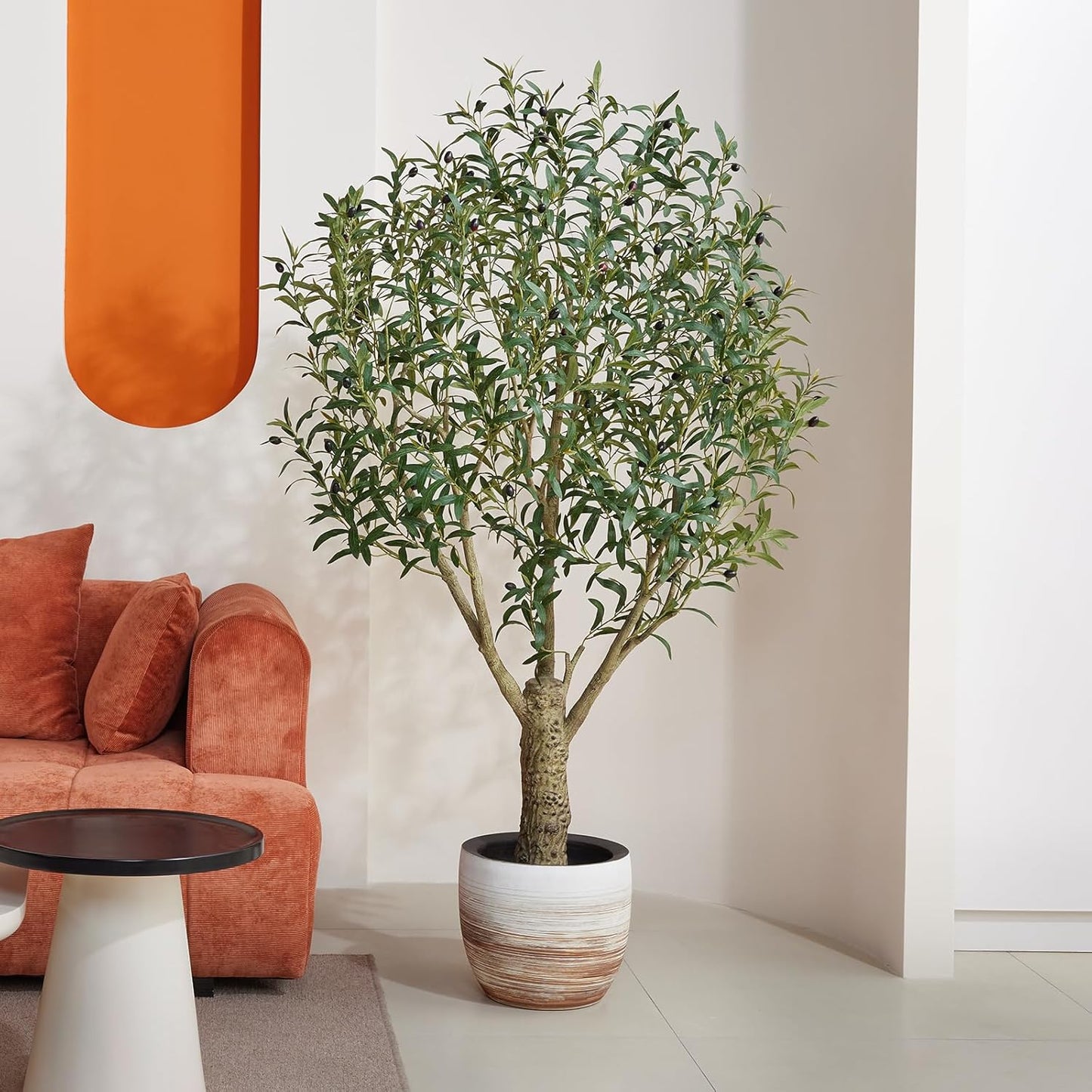 Olive Tree Artificial 6FT Tall - UV Resistant Faux Olive Trees with Strong Trunk for Outdoor - Large Potted Silk Fake Plant for Indoor Home Living Room Office Patio Decor, VN160