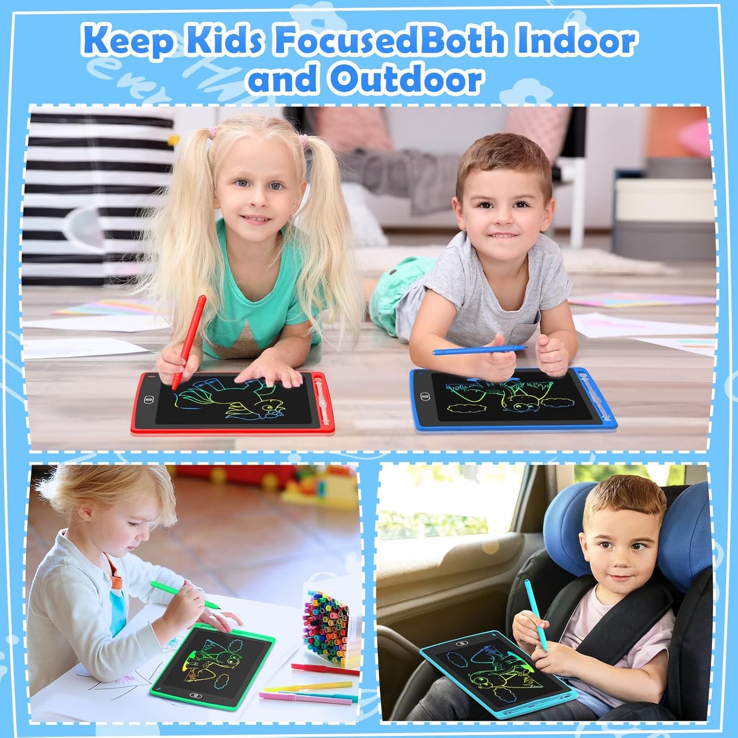 4 Pack LCD Writing Tablet for Kids, 8.5 Inch Colorful Doodle Board Dra