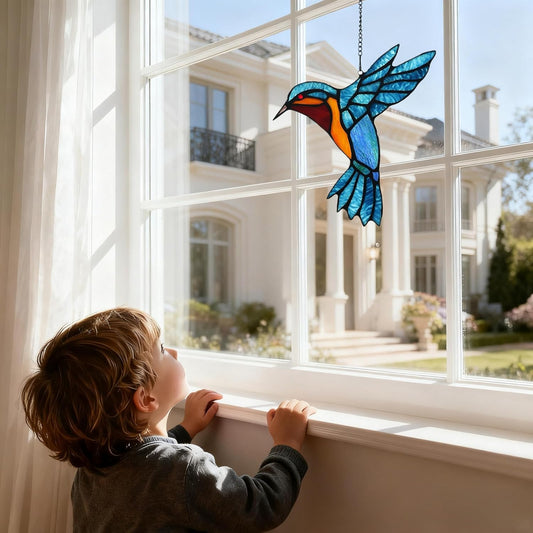Stained Glass Bird Window Hangings SunCatcher, 9" x 7 1/2”