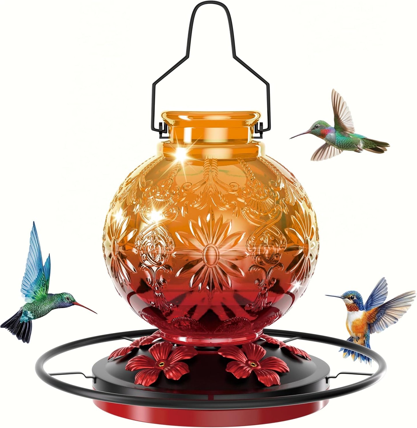Glass Hummingbird Feeder for Outdoors, 25Oz Large Decorative Hanging H