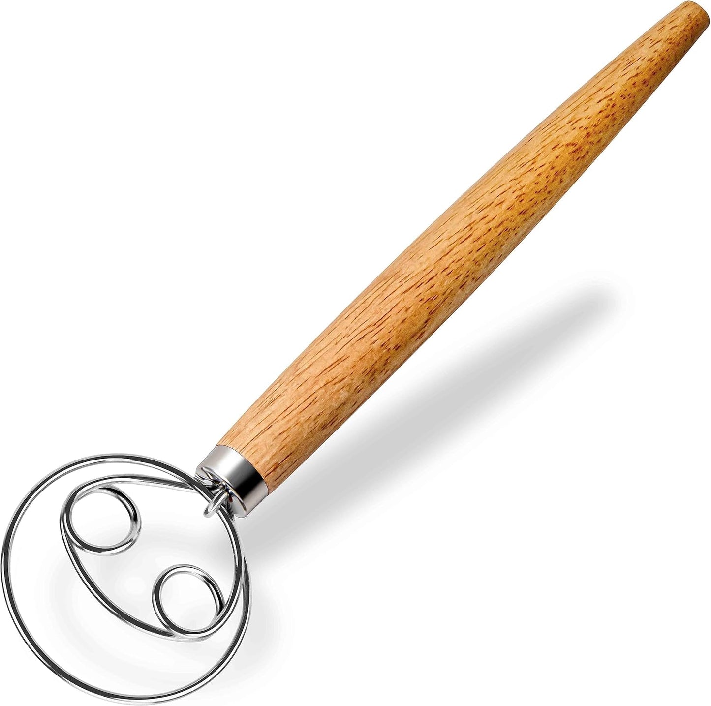 Maxjoy Danish Dough Whisk for Bread Sourdough Baking Mixing - Stainless Steel Hook with Wooden Handle